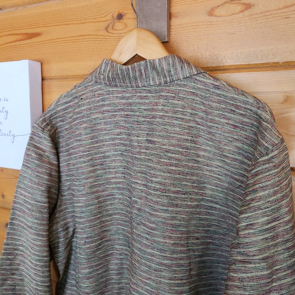 JM Collection Silk Blend Slub‎ Knit Striped Button Up Jacket Blazer Shacket Sz L - Picture 7 of 9